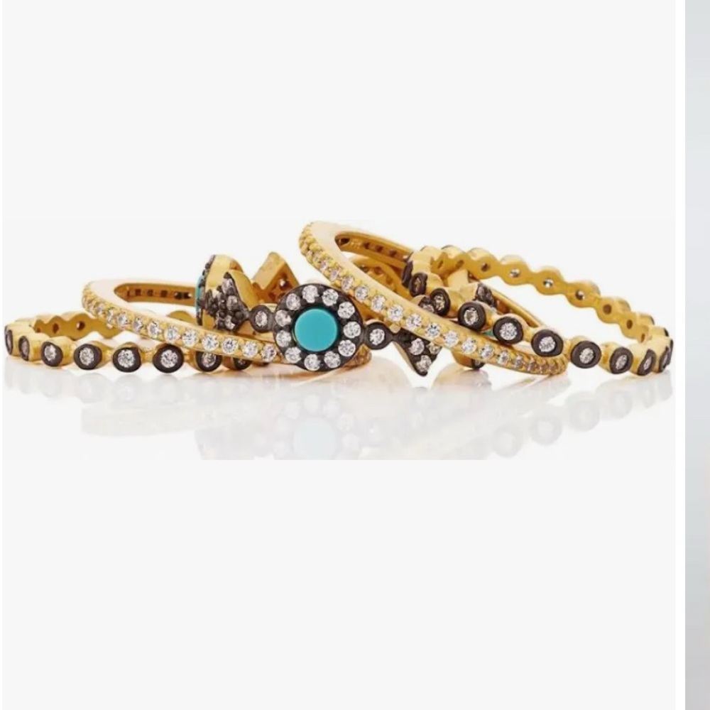 Freida Rothman Gold and Turquoise Ring Set